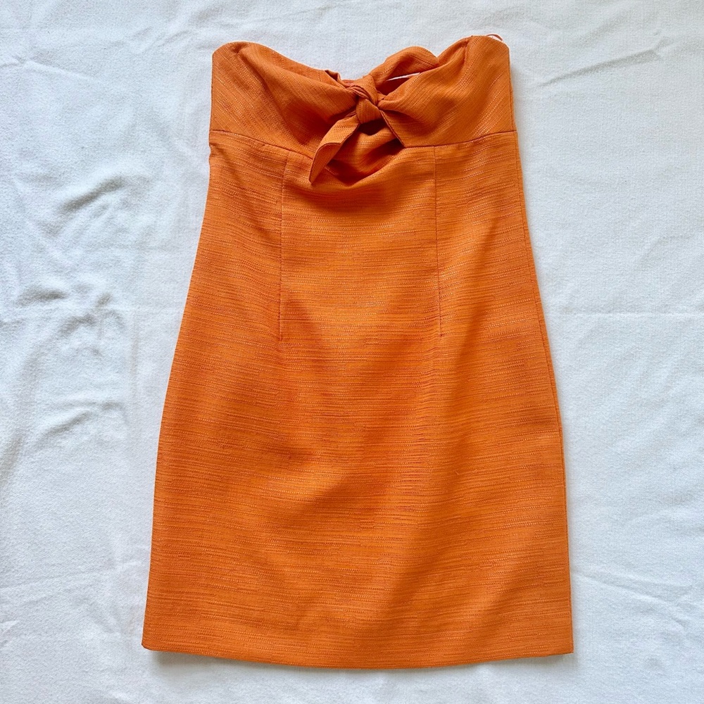 Trina Turk orange strapless mini sheath dress